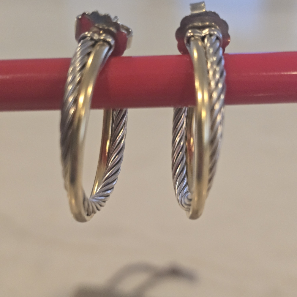 David Yurman Crossover  Silver Hoop Earrings - Picture 8 of 9